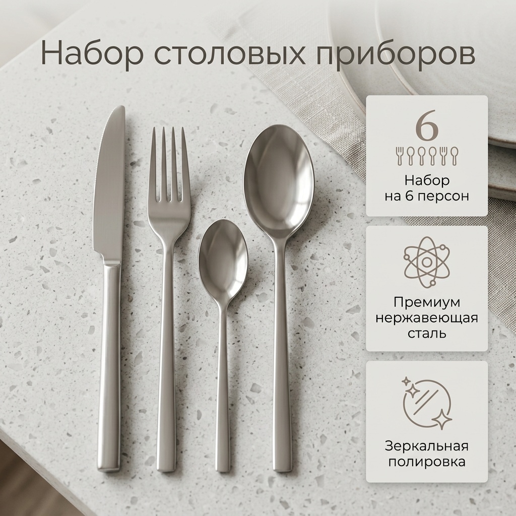 Набор столовых приборов 24 шт, серебристый 2071555417