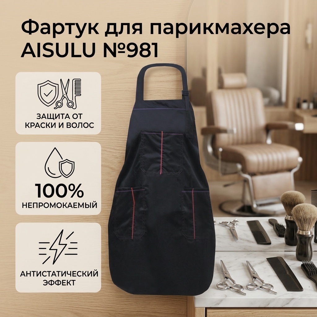 AISULU фартук для парикмахера №981 черный