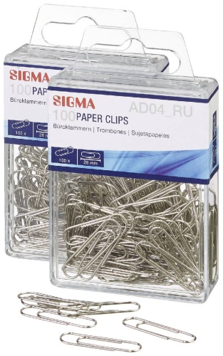 Скрепки Sigma AD04_RU, 200 шт, 28 мм, серебряный