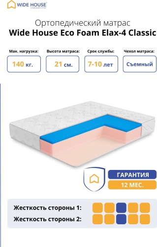 Матрас WIDE HOUSE Eco Foam Elax-4 Classic, 120x180x21 см