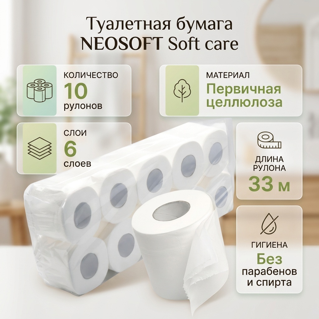 NEOSOFT туалетная бумага 6-слойный 10 шт, первичная целлюлоза