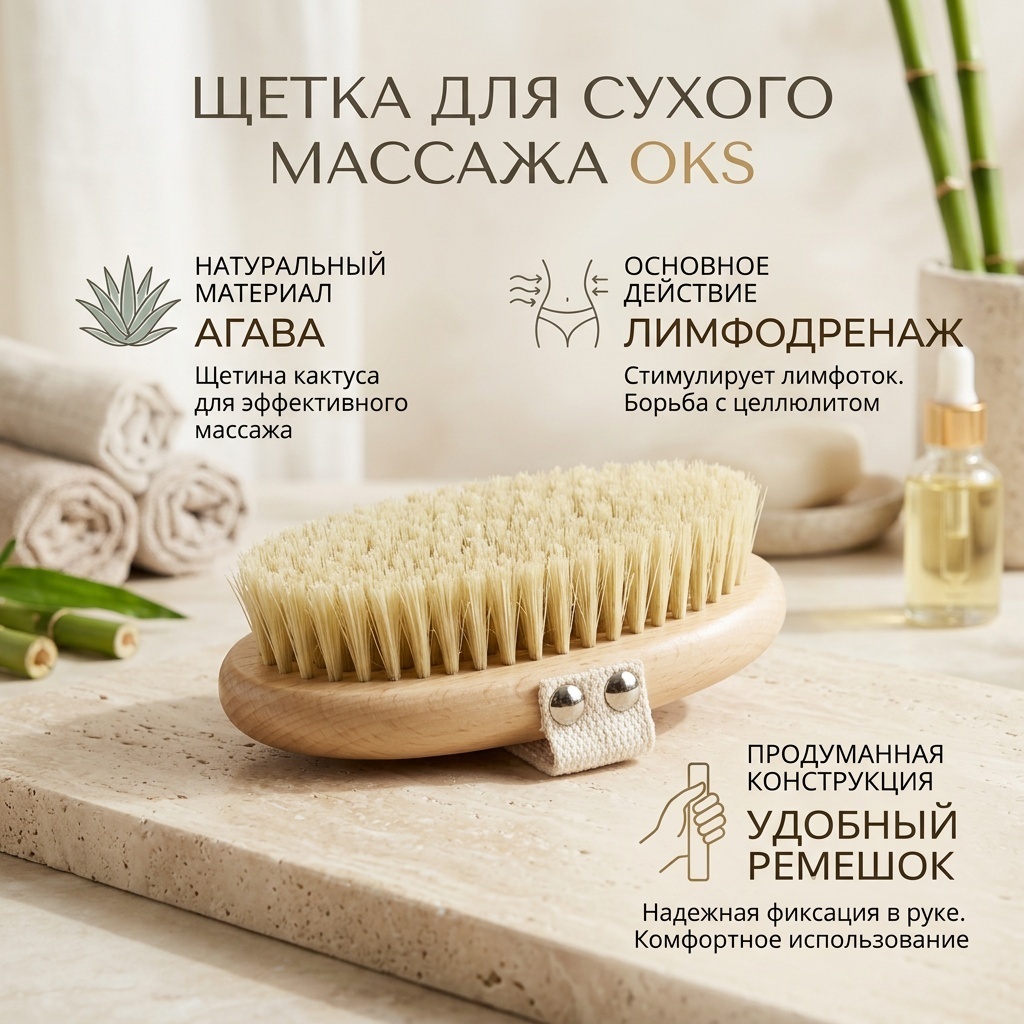 Щетка для тела, для сухого массажа бежевый 1 шт