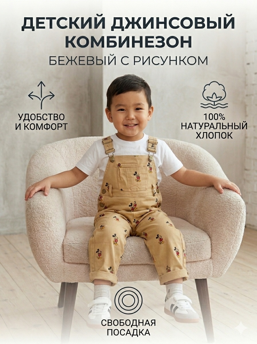 Джинсовый комбинезон бежевый