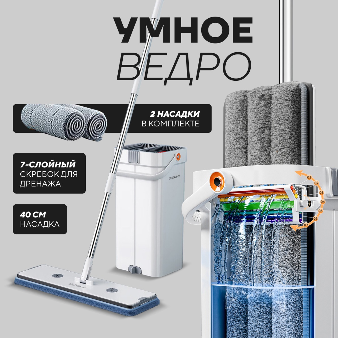Комплект для уборки универсальная Ultra-S, материал насадки: микрофибра, серый