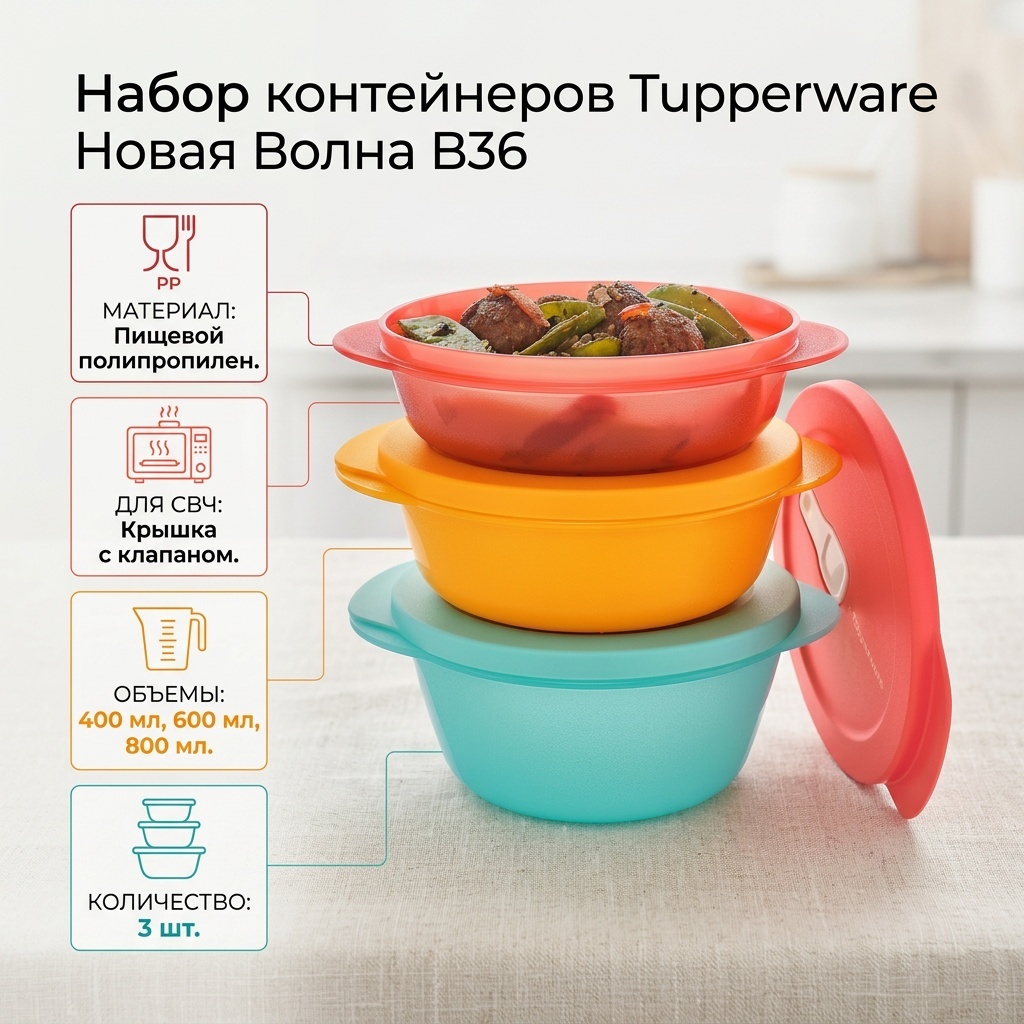 Tupperware набор контейнеров Новая Волна В36, полипропилен