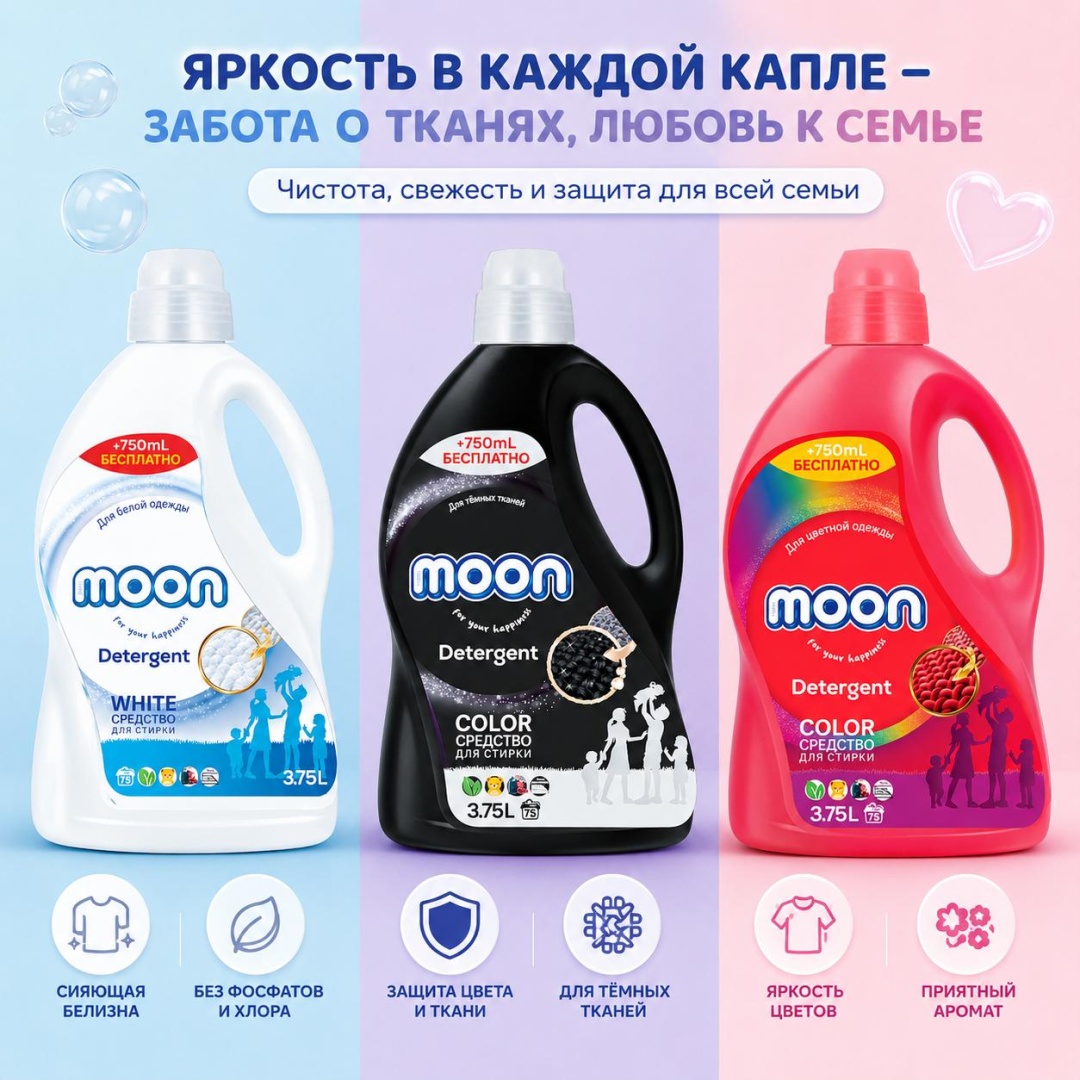 Набор бытовой химии Happy Moon 11.25 L сolor,white,black для стирки