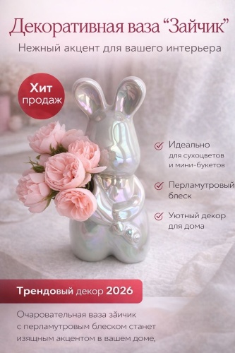 Декоративная ваза зайчик 19 см ., Золотисто перламутровая 019968622, керамика