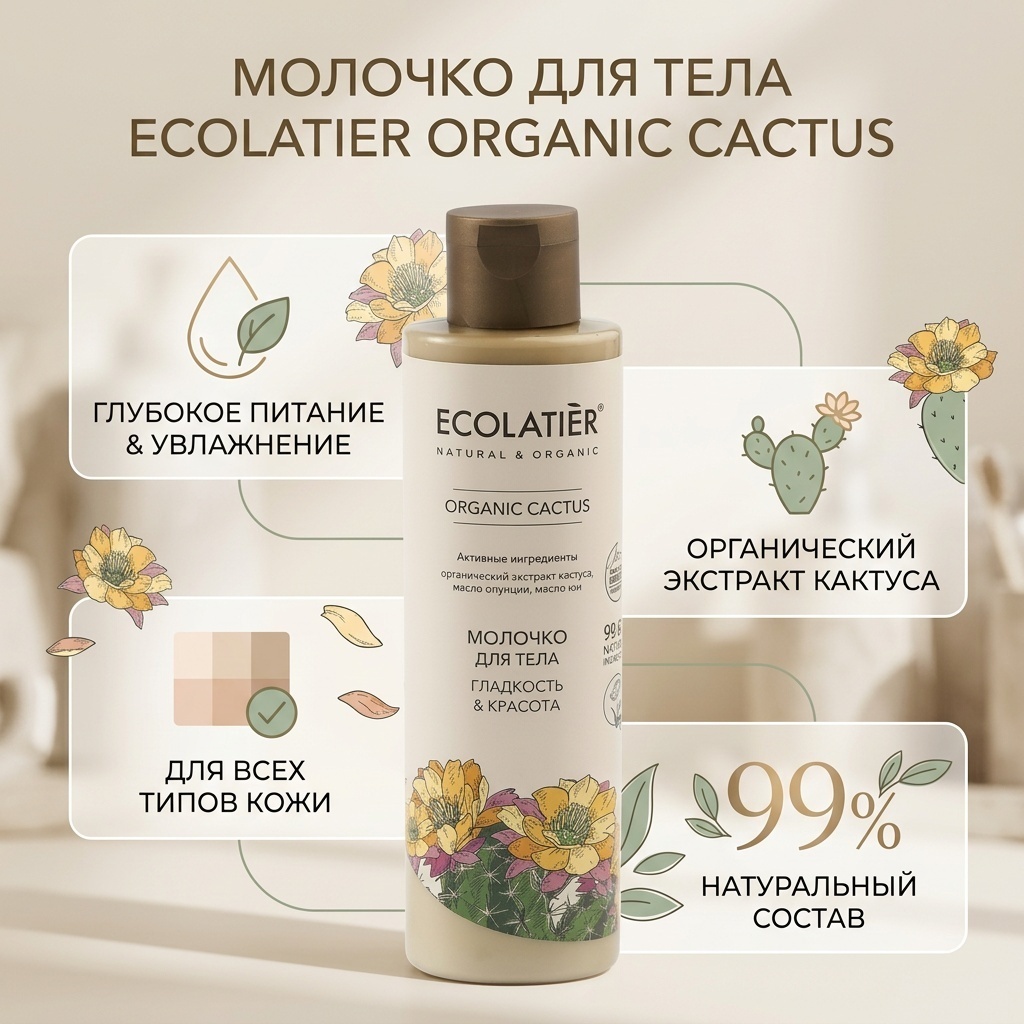 Ecolatier Organic Cactus гладкость и красота молочко для тела 250 мл