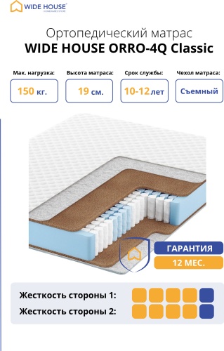 Матрас WIDE HOUSE ORRO-4Q Classic, 80x195x19 см