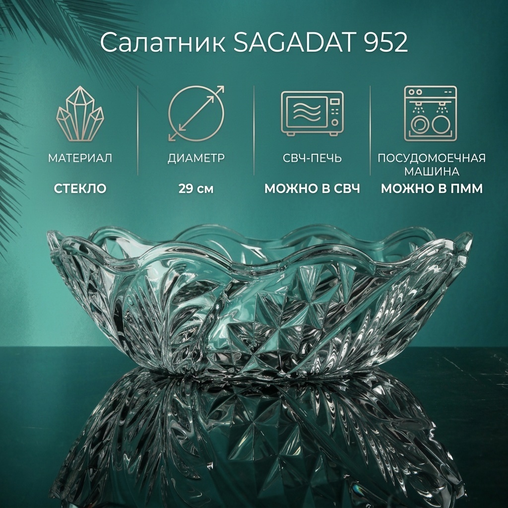 Салатник SAGADAT 29х29 см, стекло, 1 шт