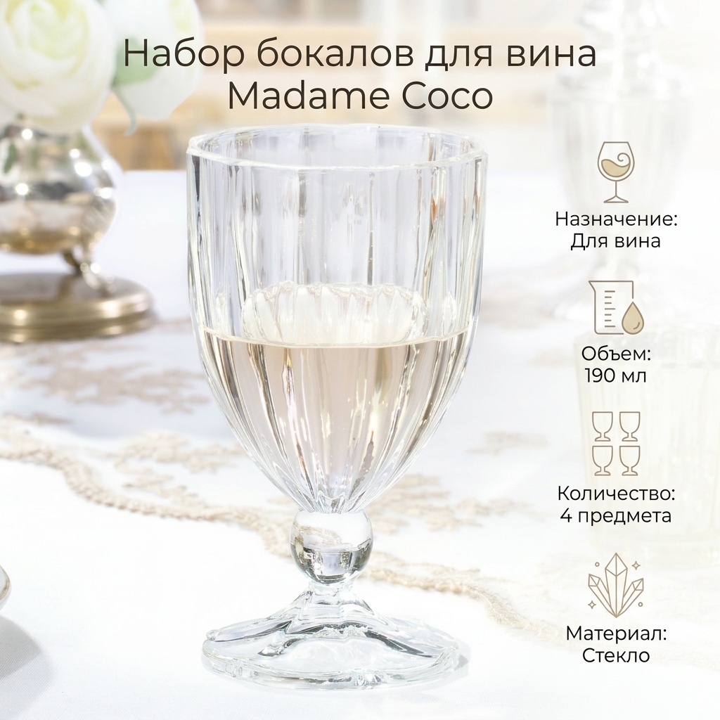 Набор бокалов Madame Coco 190 мл, стекло, 4 шт