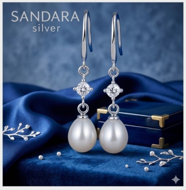 Серьги SANDARA silver “Капля Граций” вес 3.4 г серебро, жемчуг, цирконий