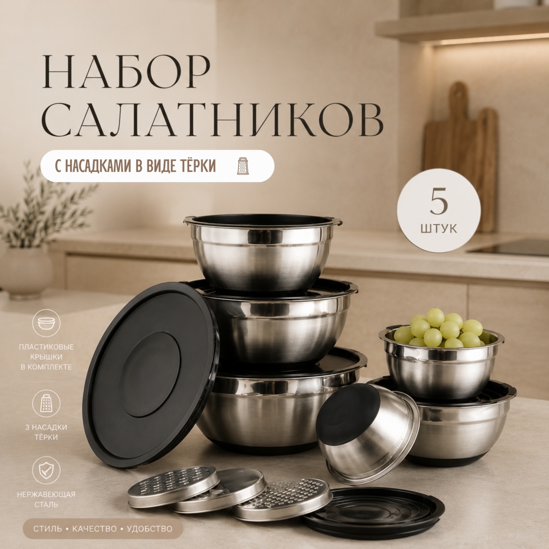 Салатник SONIKA Q32S9 18х18 см, нержавеющая сталь, 5 шт