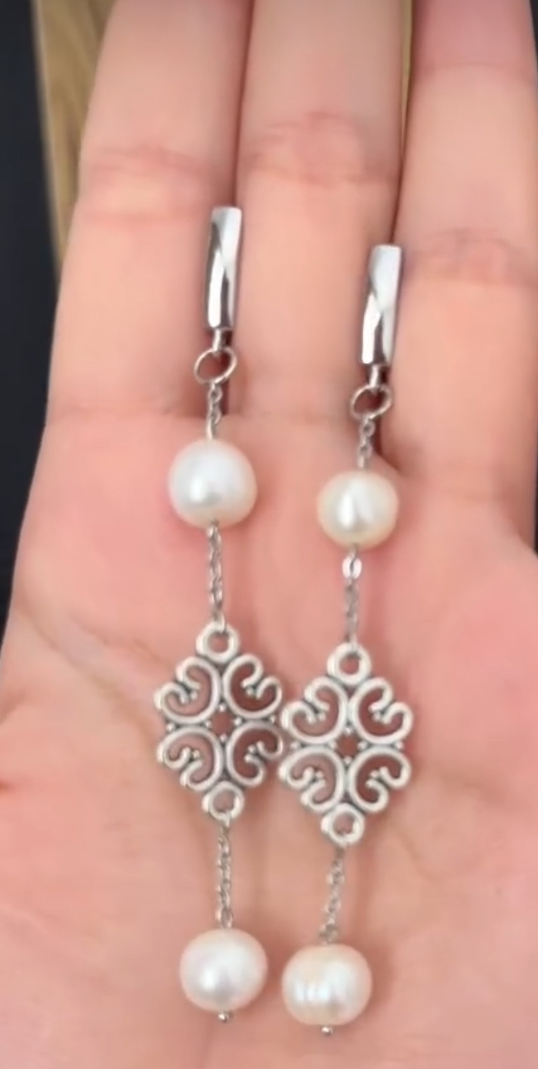 Серьги MAGMA collection бижутерный сплав, мельхиор, жемчуг