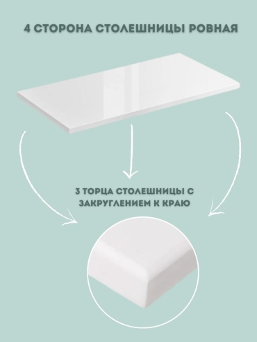 Столешница глянцевая GRANDEX P104, искусственный камень, 60x40x1.2 см, белый, однотонный