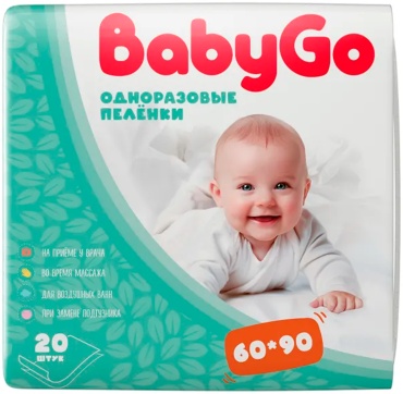 Пеленка одноразовая Baby Go ДМ60х90/20н, 20 шт, 60x90 см