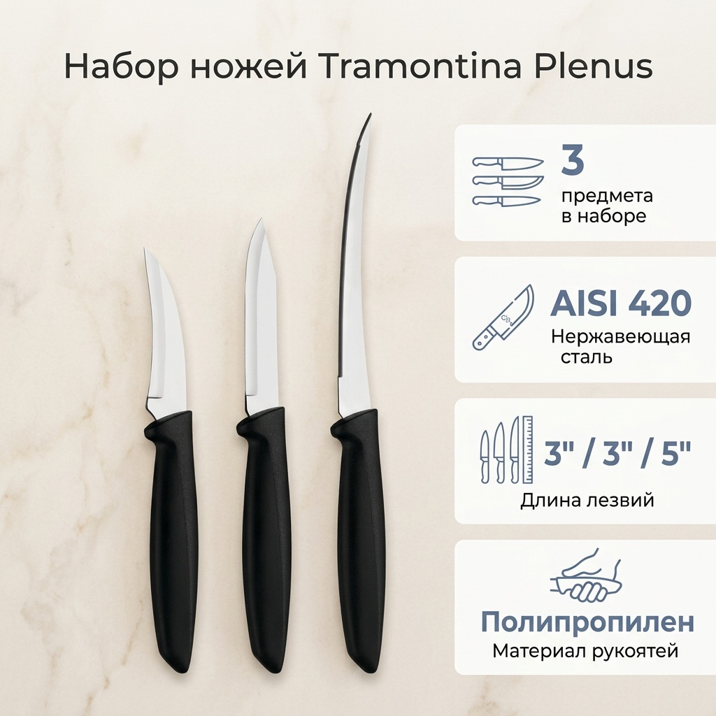 Набор ножей Tramontina 23498/012, лезвие: нержавеющая сталь 3 шт