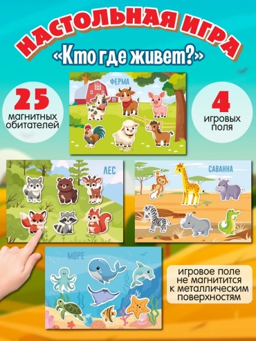 Карточки Десятое Королевство Игра магнитная развивающая для детей "Кто где живет"