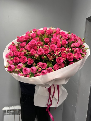 Rose Line flowers моно-букет в оформлении кустовая пионовидная роза 18 шт 80 см