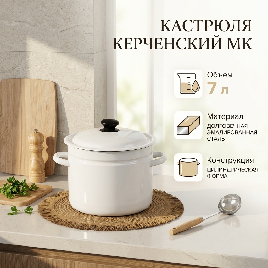 Кастрюля 7 л, Керченский МК 41804-192/белая, без декора эмаль