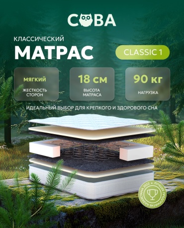 Матрас Сова Classic 1 , 200x200x18 см