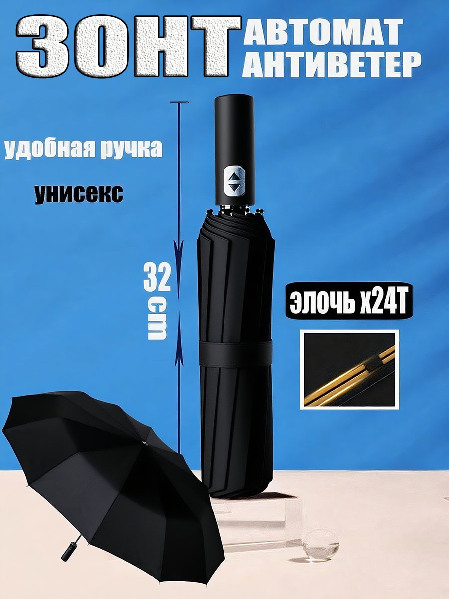 Зонт с обратным сложением механика черный