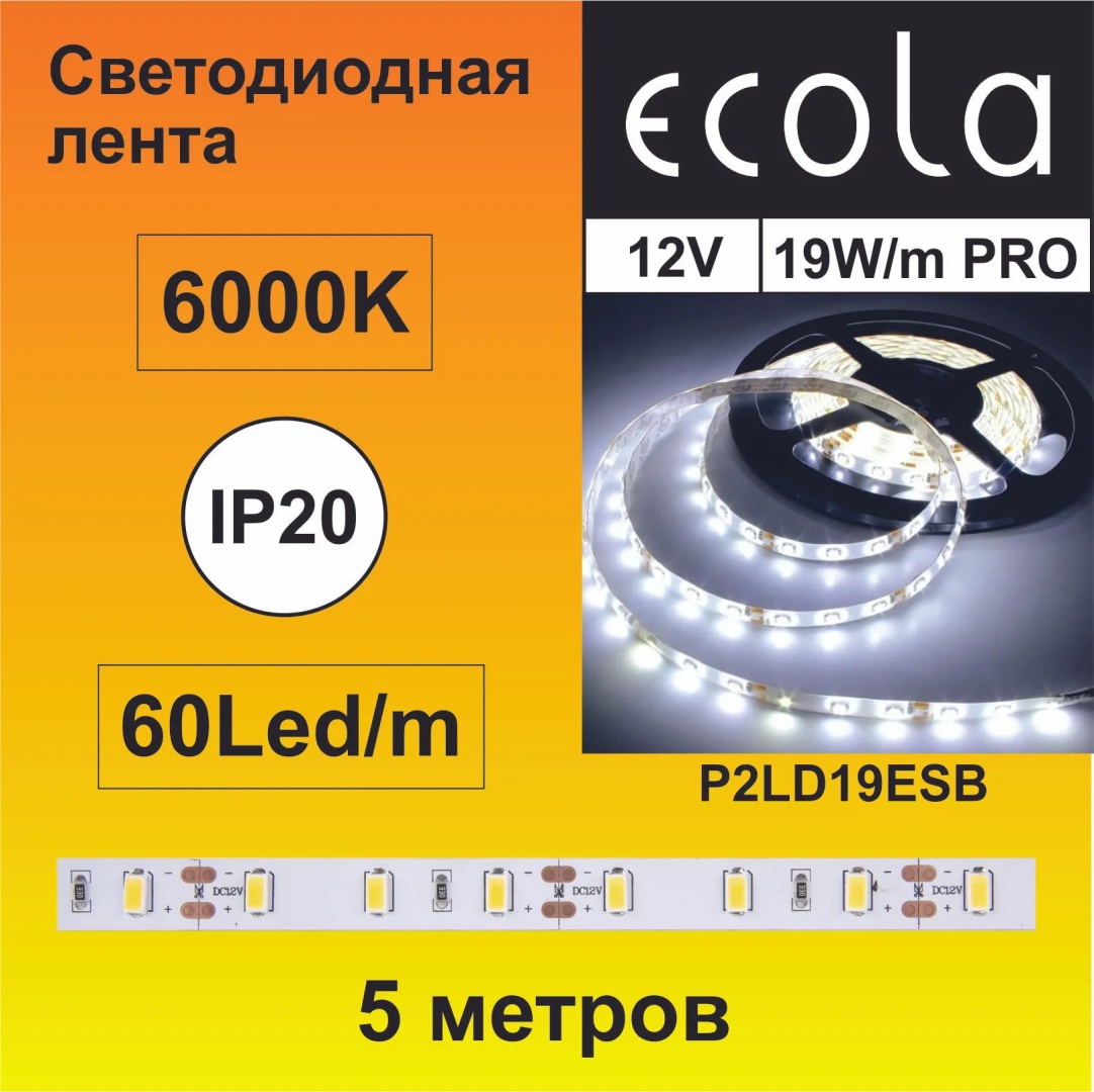 Светодиодная лента Ecola холодный белый 5 м