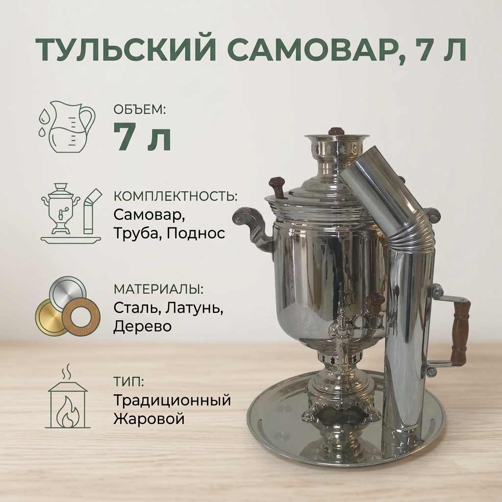 Тульский Самовар самовар 379204 7 л, дерево, нержавеющая сталь, латунь