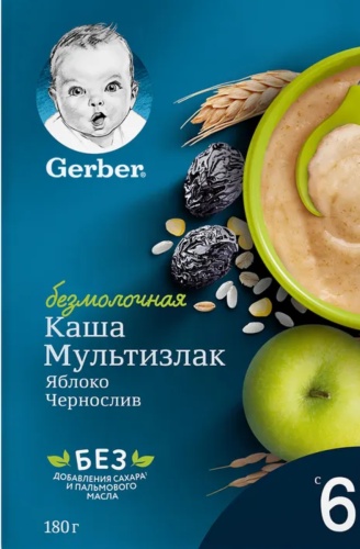 GERBER мультизлак яблоко, чернослив с 6 месяцев 180 г