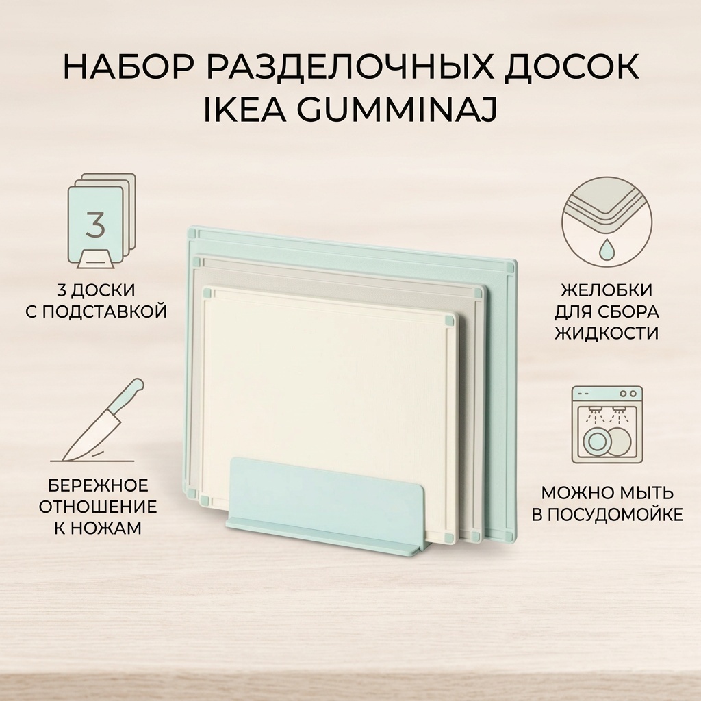 IKEA набор разделочных досок 10573319 GUMMINAJ 3 шт, пластик