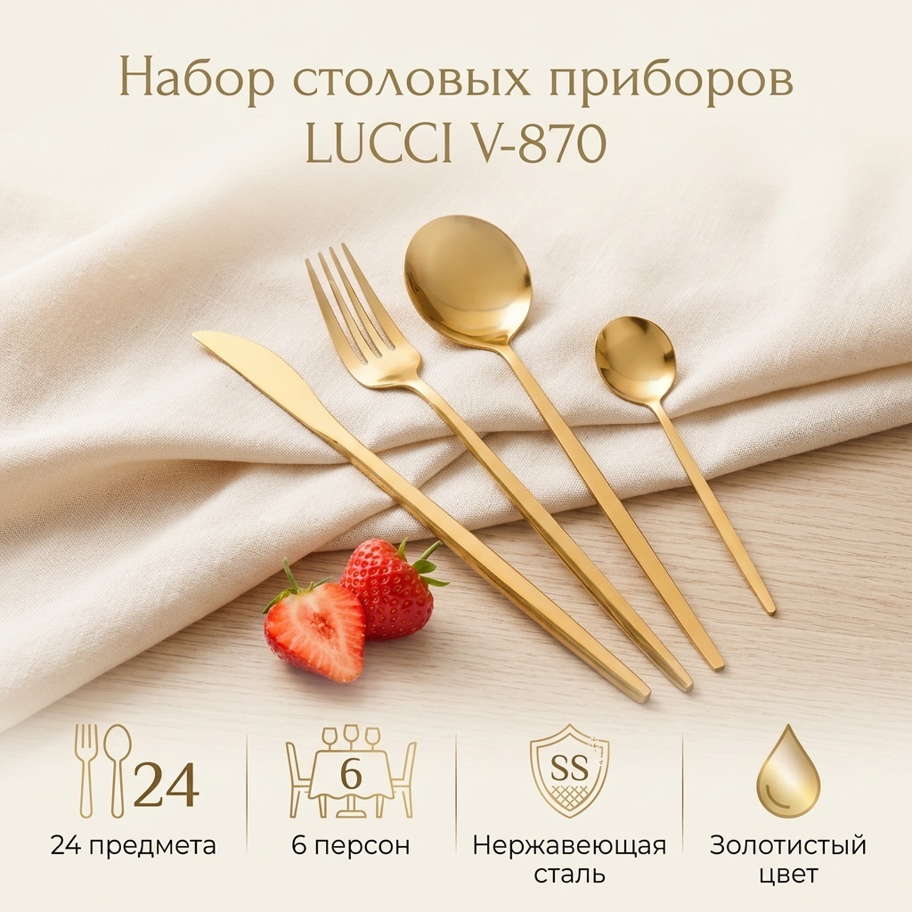 Набор столовых приборов LUCCI 24 шт, золотистый V-870 691763028