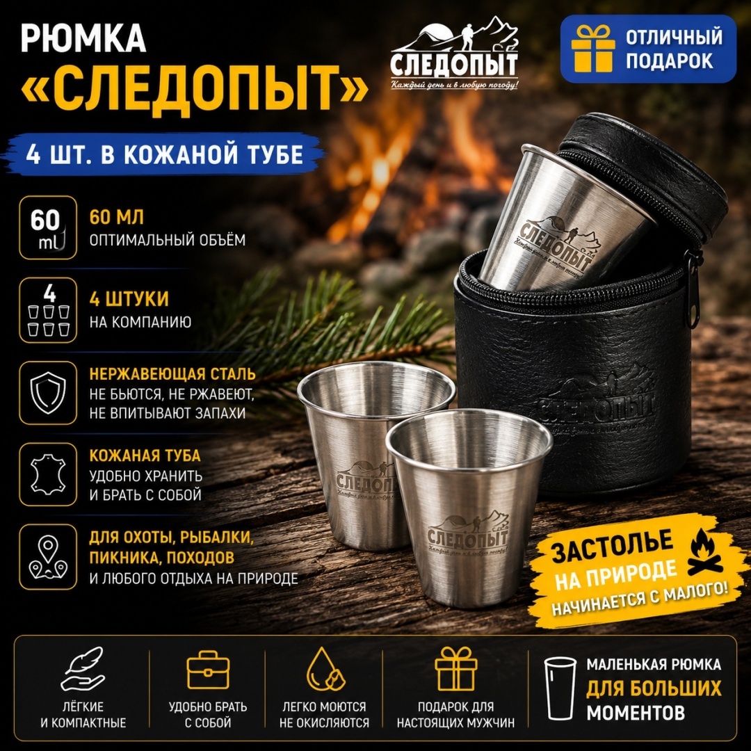 Набор рюмок для водки Следопыт 60 мл, 4 шт
