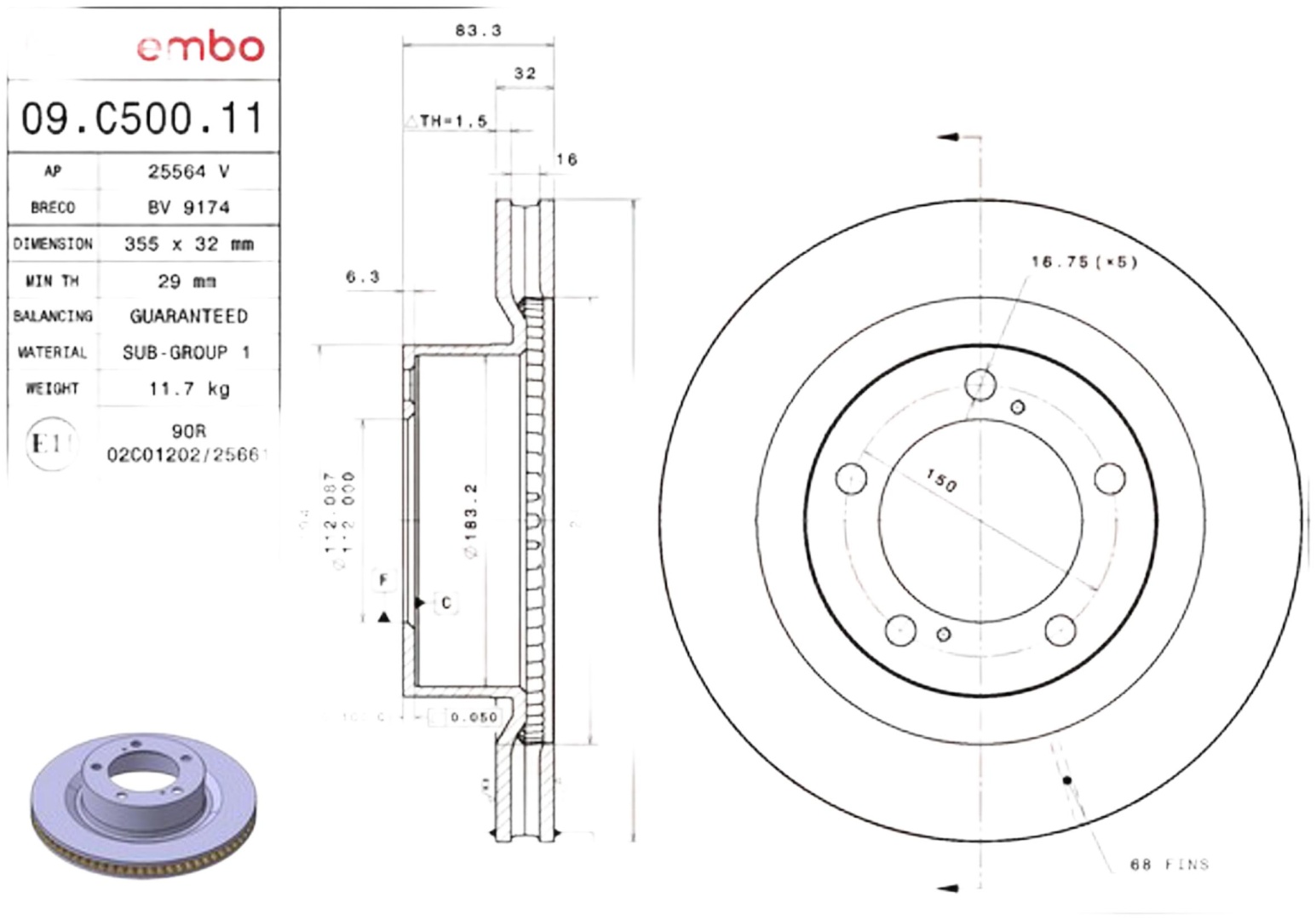 Диски Brembo передние 09C50011