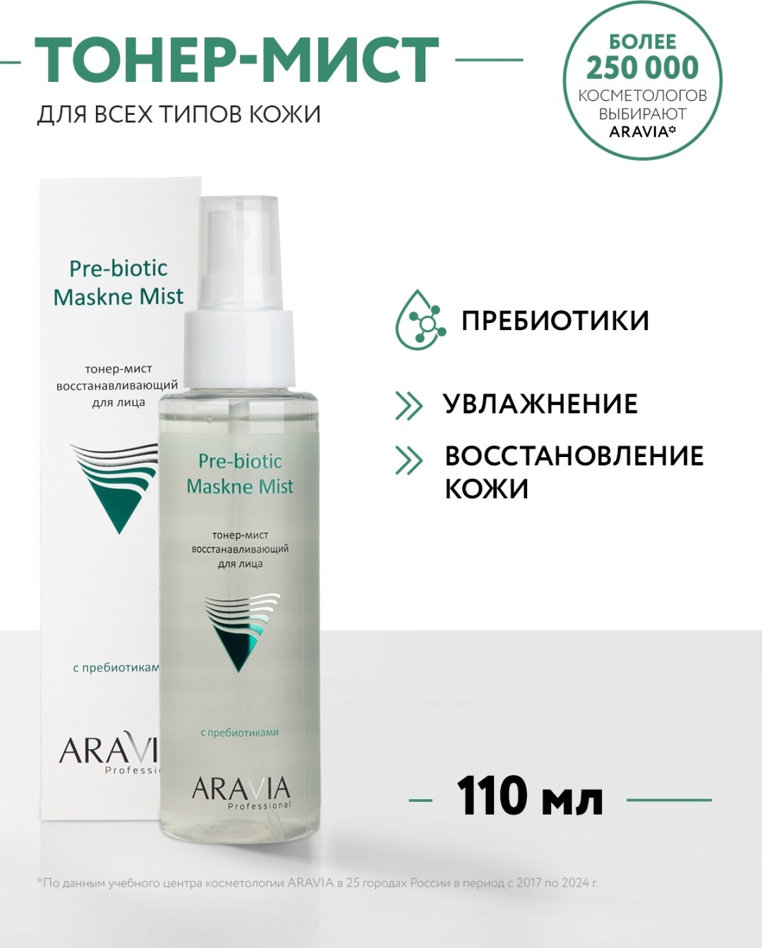 ARAVIA тонер Тонер-мист восстанавливающий с пребиотиками для лица Pre-biotic Maskne Mist 110 мл