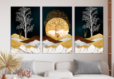 Room Art KZ модульная картина Золотое дерево и олени 180x90 см