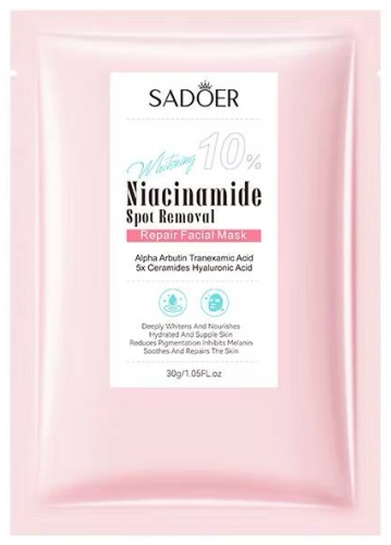Маска для лица SADOER тканевая Niacinamide Mask - Отбеливающая и восстанавливающая маска для лица с ниацинамидом 1 шт