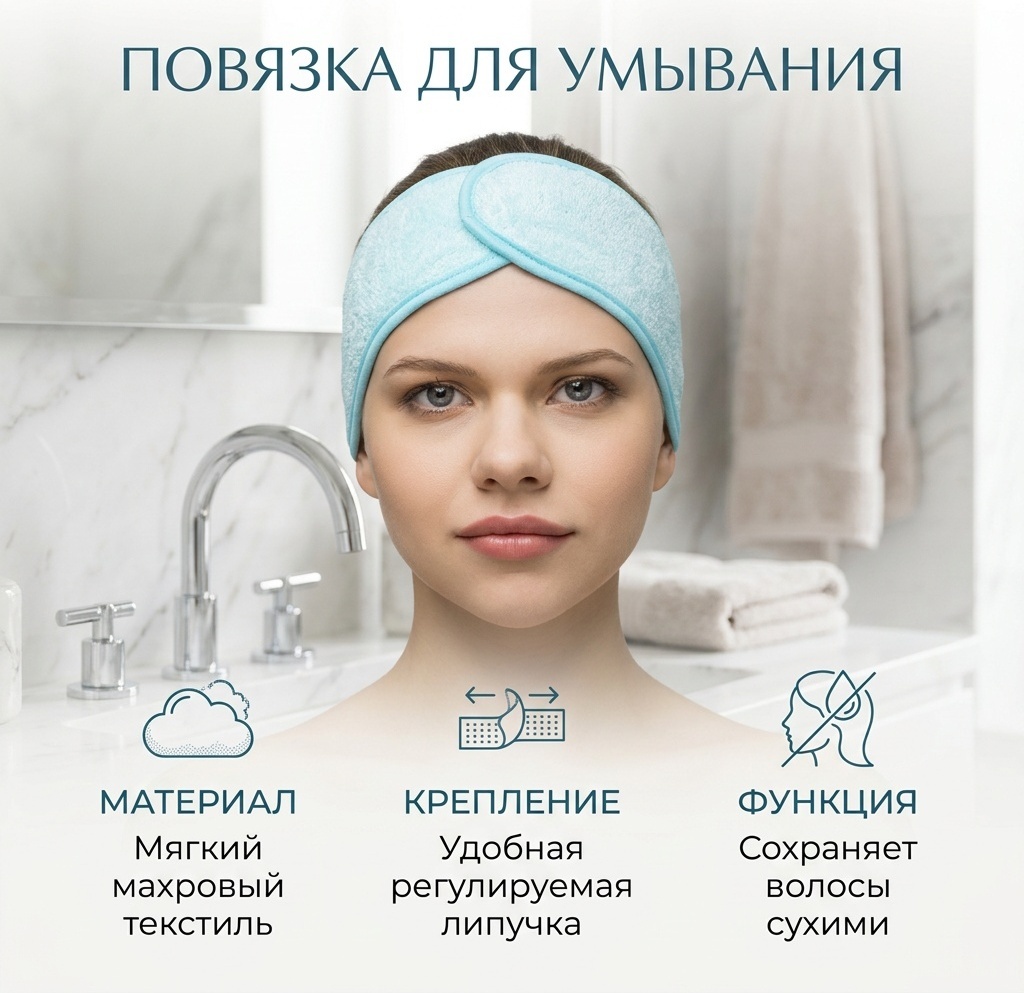 Повязка для головы, для умывания голубой 1 шт