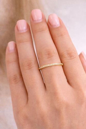Кольцо Lovely jewelry 235401532 размер 18 титан, фианит, золотистый
