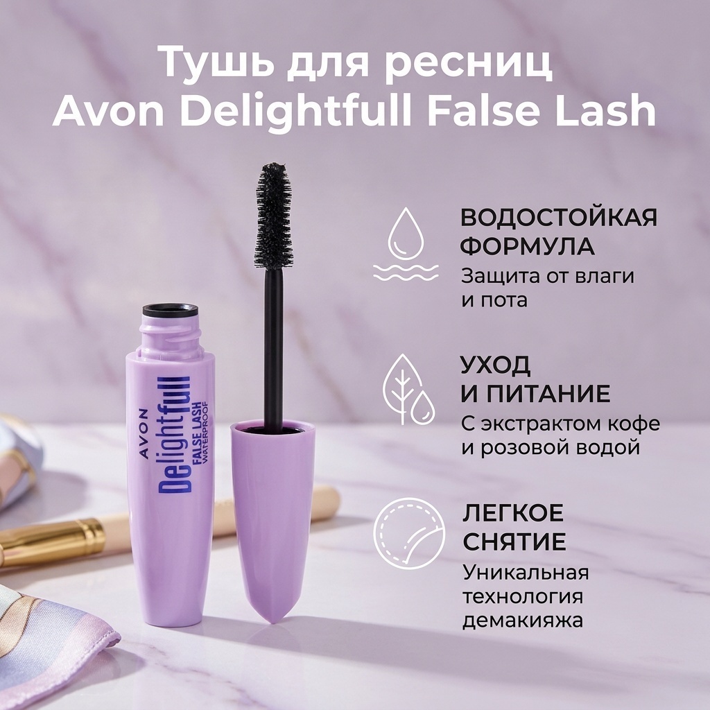 Тушь для ресниц Avon Delightfull False Lash для объема, для питания черный