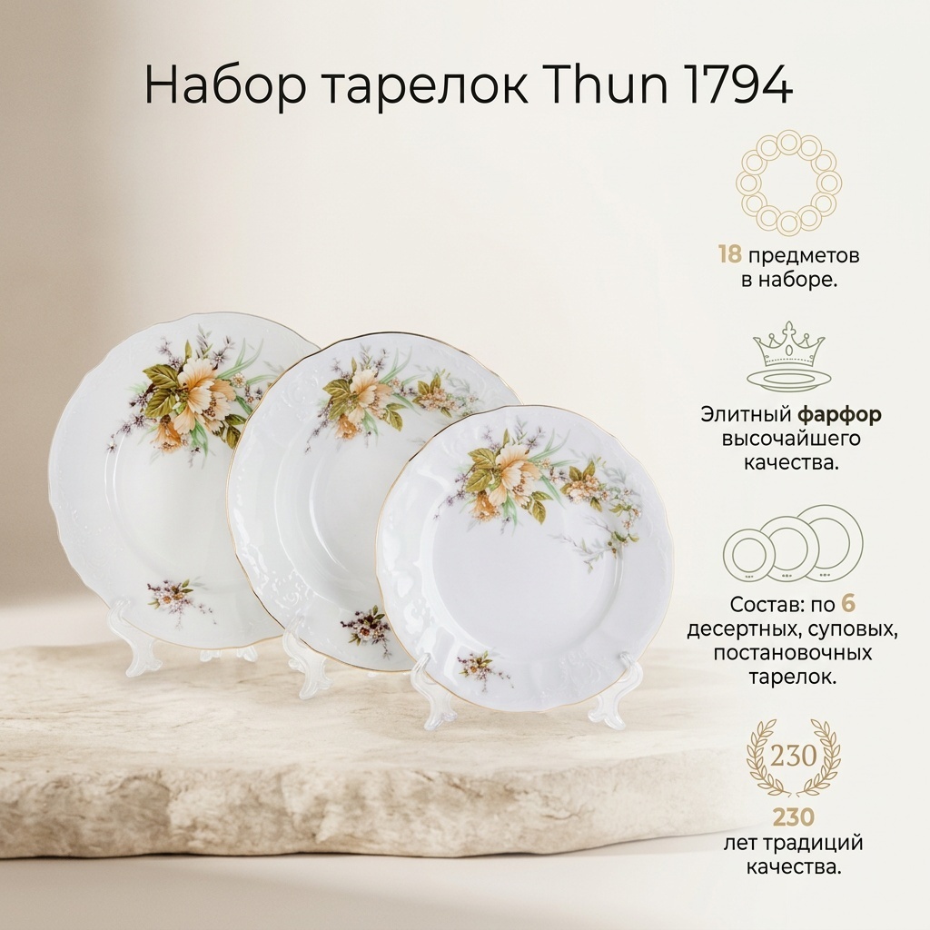 Набор тарелок Thun 1794 24 см, 18 шт, фарфор