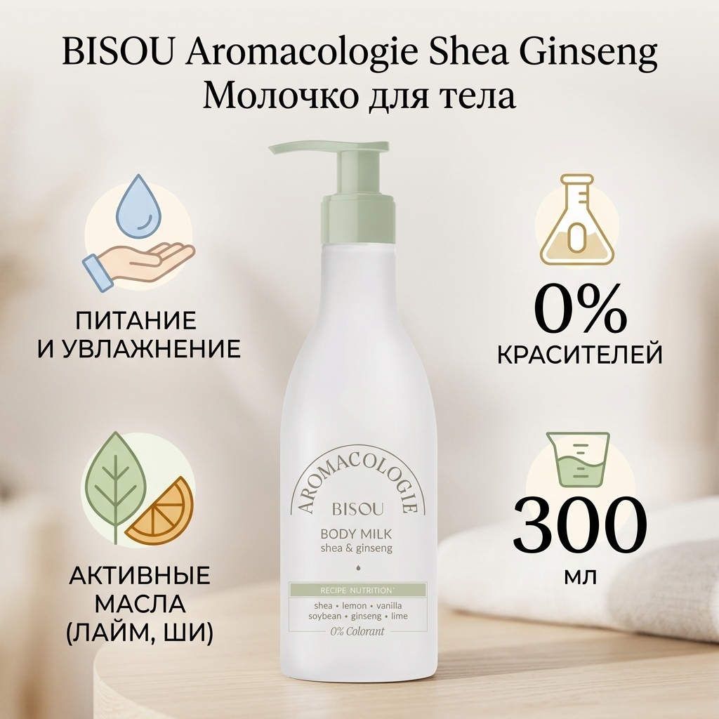 BISOU Aromacologie Shea Ginseng молочко для тела 300 мл, фото 2