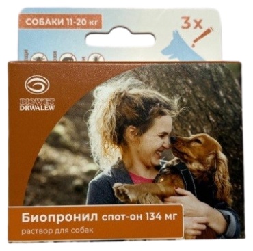 Biowet Drwalew Биопронил капли от блох, от клещей, от вшей для собак 134 мг 11-20 кг 1 пипетка
