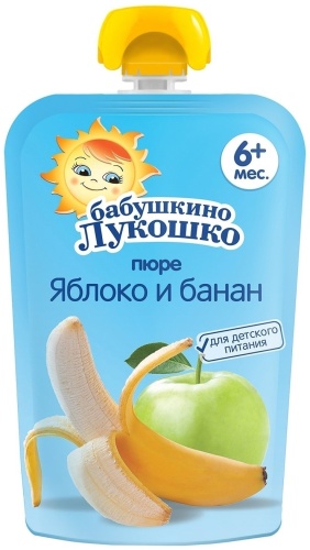 Детское пюре Бабушкино Лукошко яблоко, банан 90 г, с 6 месяцев