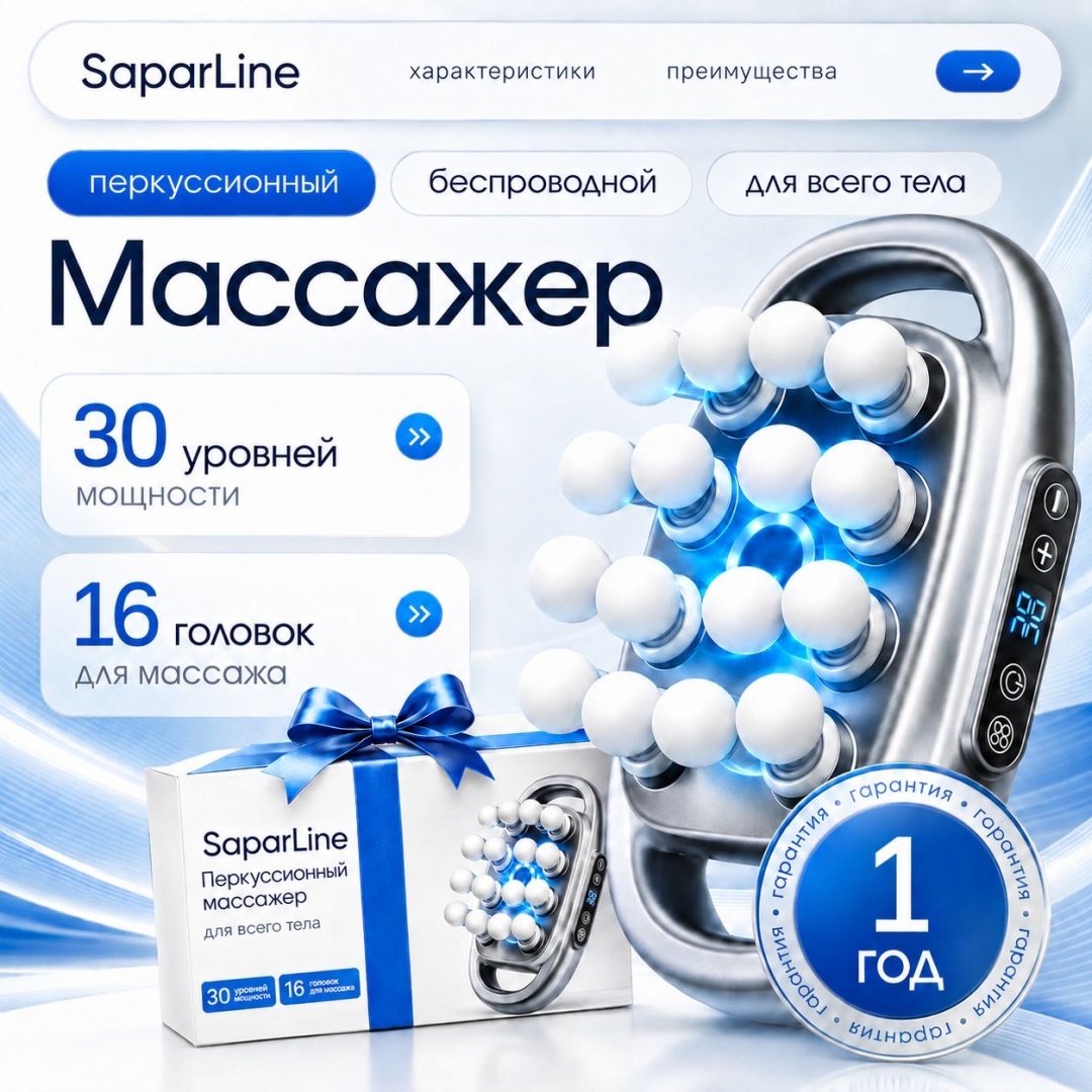 Массажер Saparline Saparline BUIAN ручной 3D-массаж, вибрационный, разминающий, инфракрасный прогрев, перкуссионный