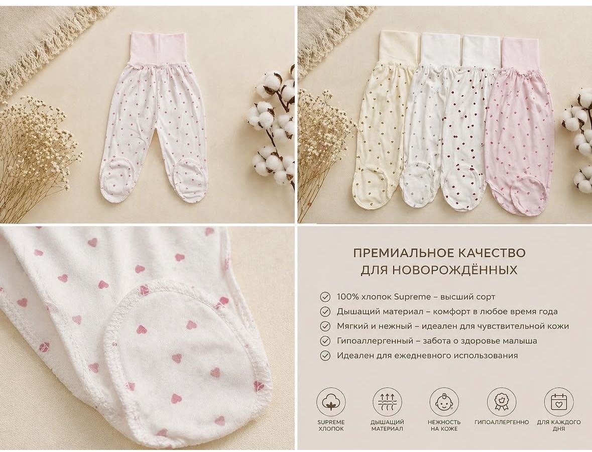 Ползунки белый, бежевый, розовый