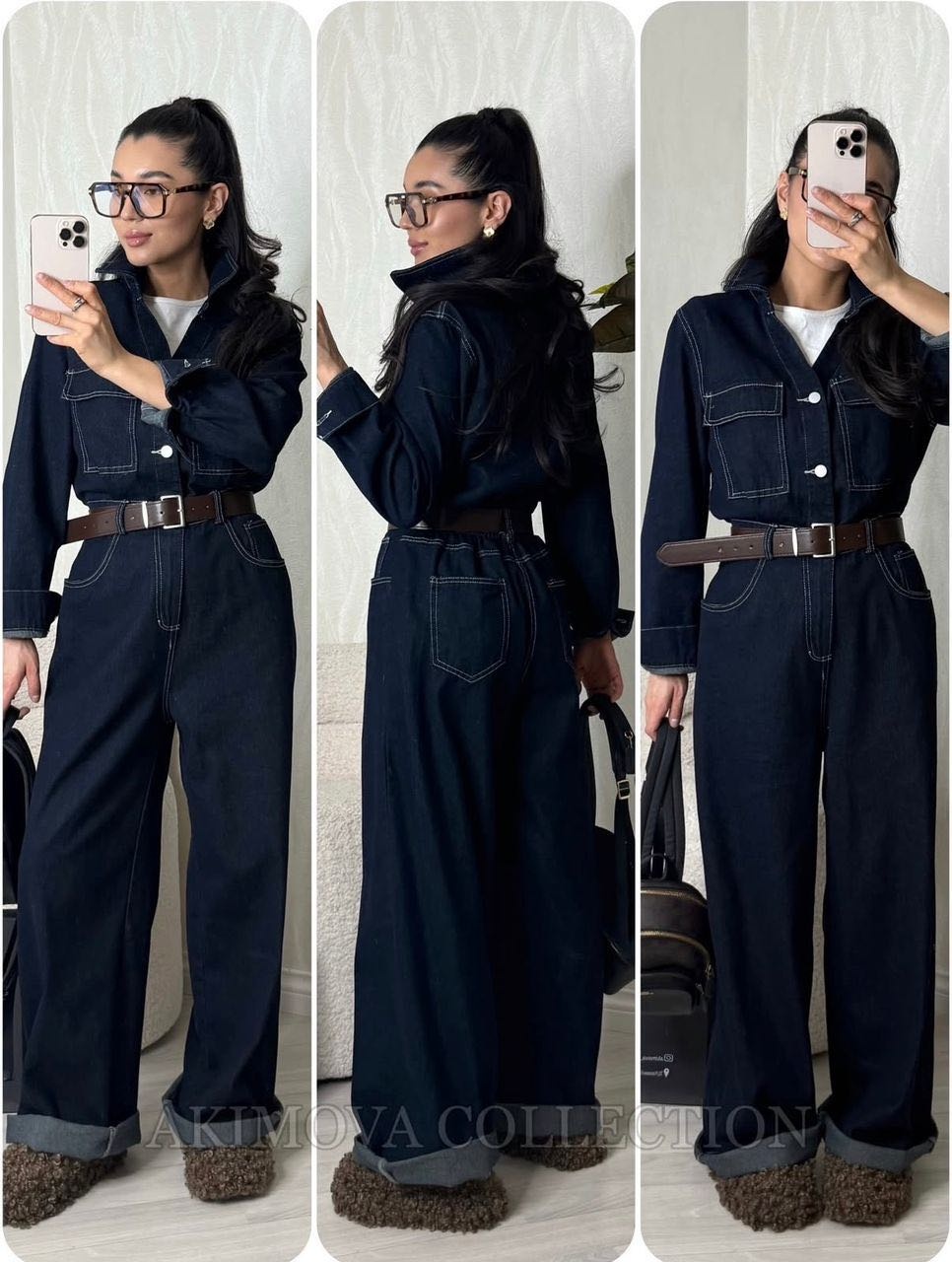 Джинсовый комбинезон Lady Style черный, песочный
