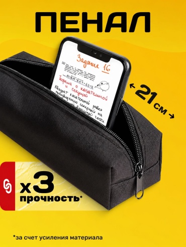 Пенал DIDOK Школьный, застежка молния, черный
