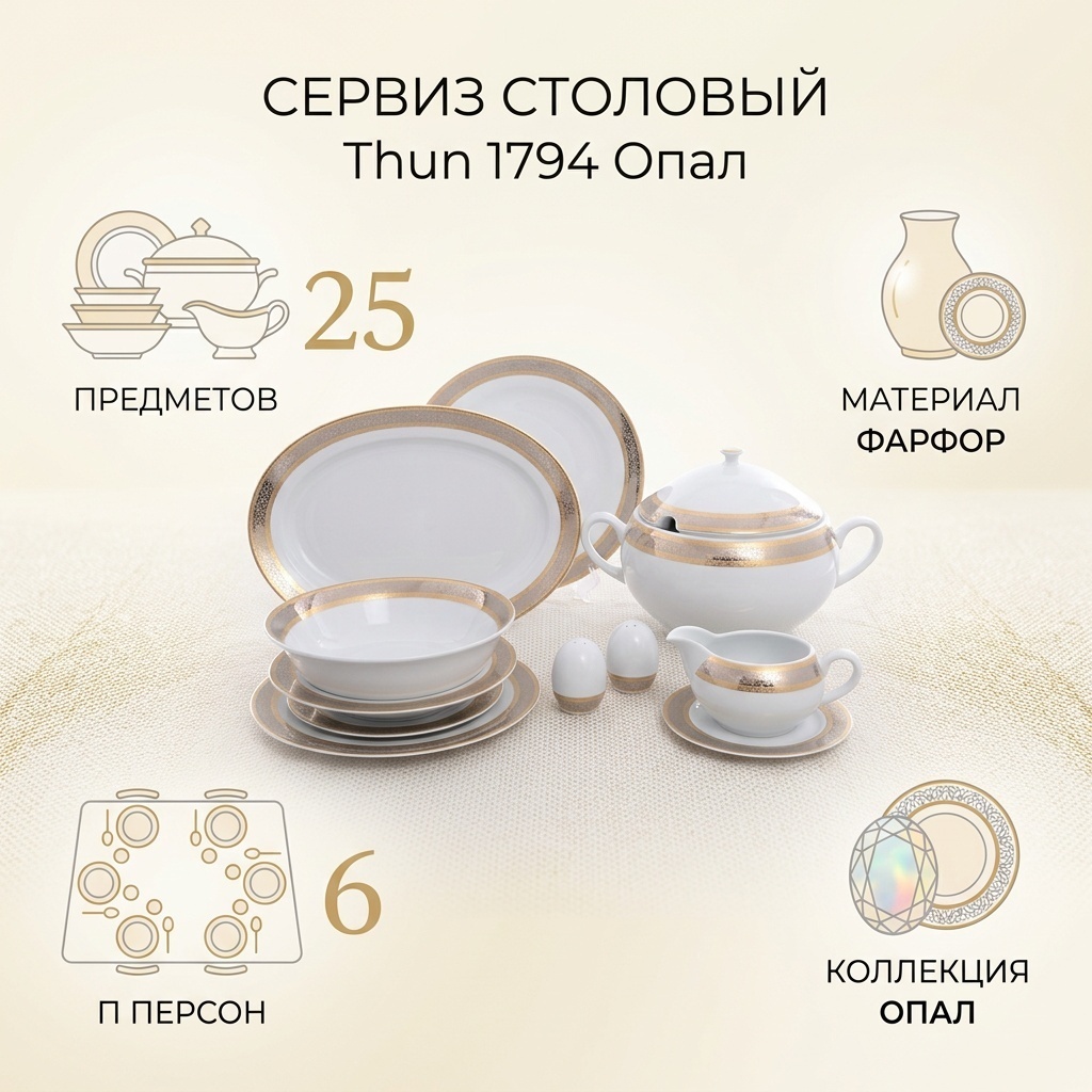 Сервиз на 6 персон Thun 1794 Опал, предметов: 25, столовый, фарфор