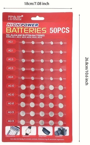 Батарейка AG12, AG4, AG1, AG3, AG10, AG13 T&E 50 шт
