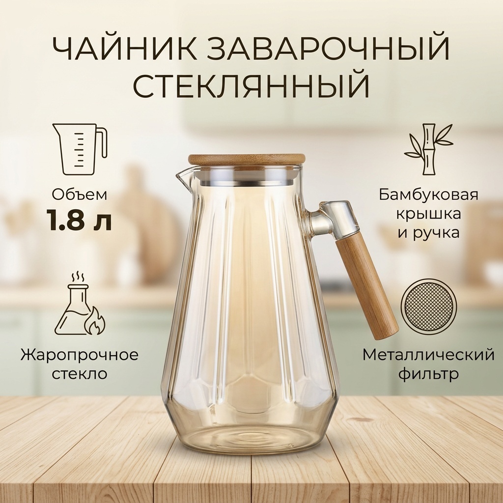 Чайник 30413276_177954287 1.8 л, стекло